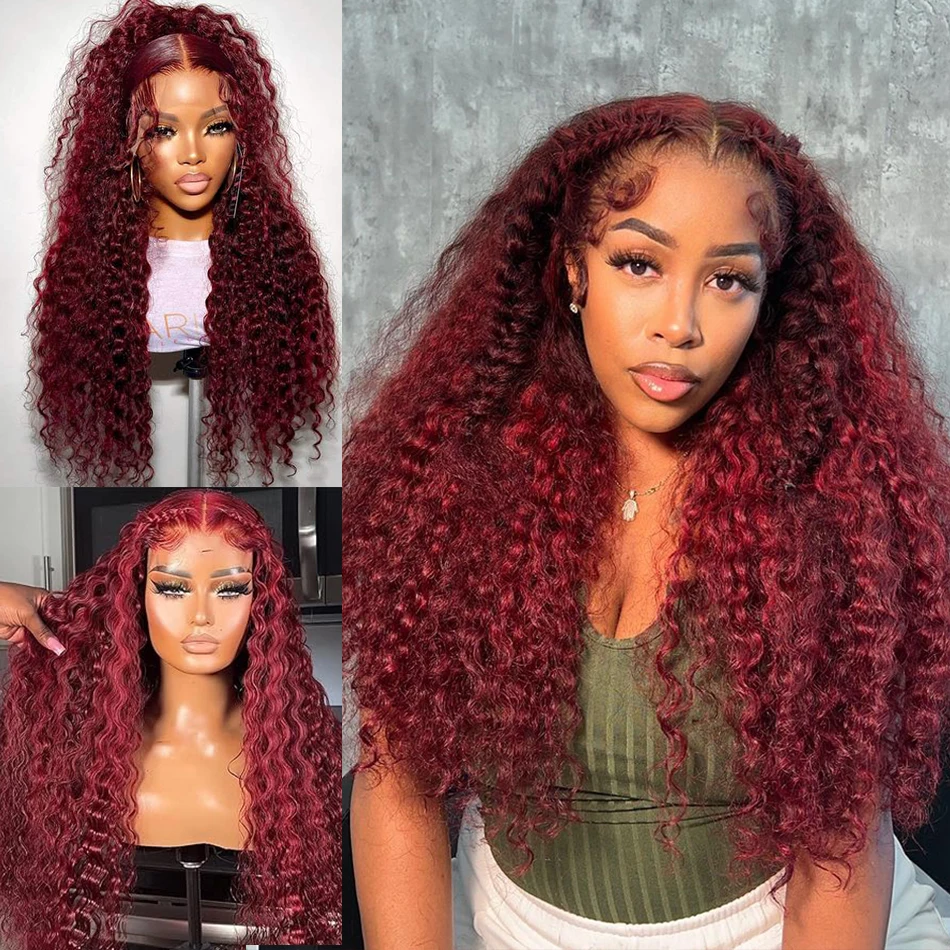 Top Trends: Burgundy Colored 99J Deep Wave Lace Front Wig 13x6 Human Hair 13x4 HD Lace Frontal Human Hair Wig 4x4 Curly Human Hair Wig Shoppable Styles