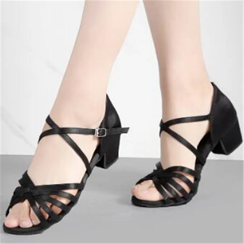 Top Trends: New Girls Women Latin Dance Shoes Ballroom Salsa Dancing Shoes Low Heels Children Tango Salsa Sandals Ladies Dance Shoes 17-26cm Shoppable Styles