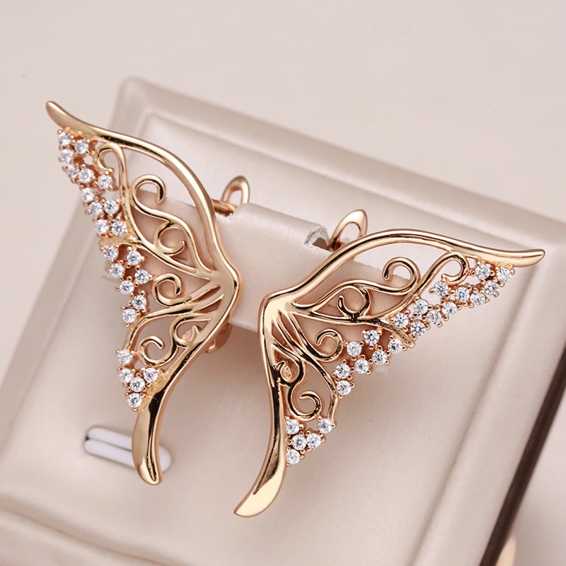 Top Trends: Kinel Luxury 585 Rose Gold Women Earring Bling Natural Zircon Dazzling Hollow Butterfly Stud Earring Wedding Jewelry Gift Shoppable Styles