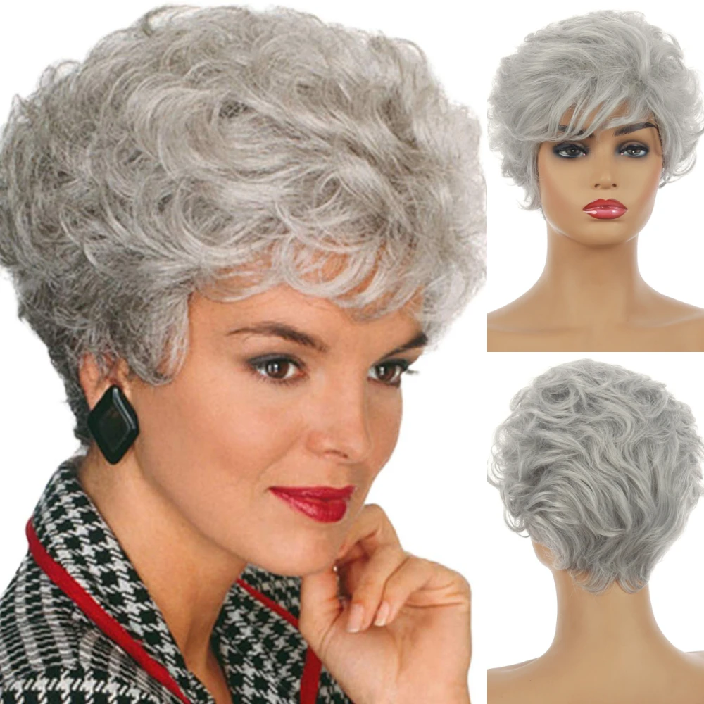 Top Trends: SHYRED Synthetic Hair Silver Grey Wigs Wavy Wigs For Women Short Wig With Side Swept Bangs Hair Natural Wigs Daily Use Cosplay Shoppable Styles