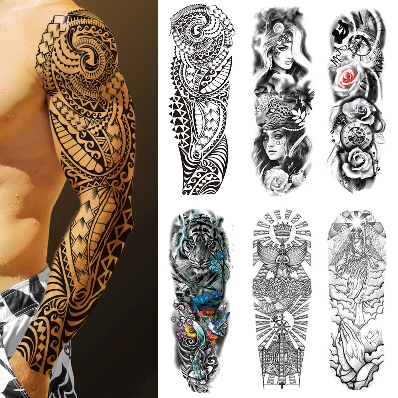 Top Trends: Large Arm Tattoo Sticker Full Sleeve Temporary Tattoos For Men Fish Wolf Tiger Tattoo Fake Tatoo For Women Waterproof Body Art Shoppable Styles