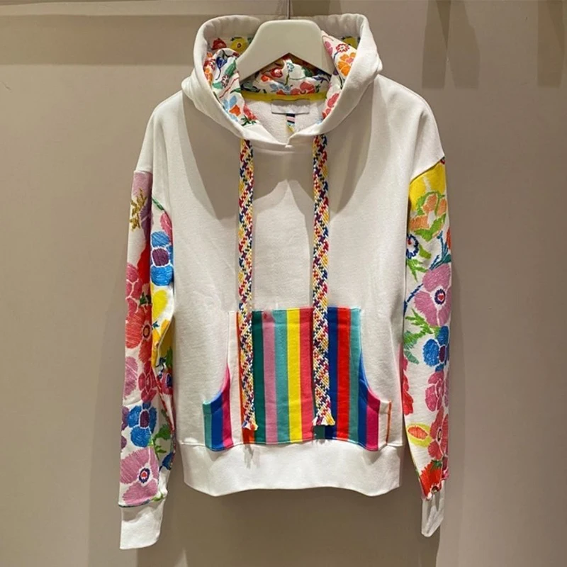 Top Trends: Women's Autumn Winter Y2K Patchwork Flower Long Sleeve Hoodies Fashion Versatile Casual Pullover Elegant Tops New Female Clothes Shoppable Styles