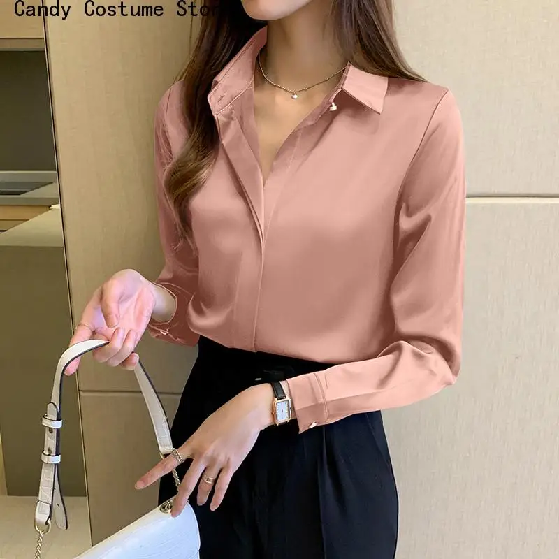 Top Trends: Satin Silk Blouse Ladies Tops Fashion Solid Woman Clothing Silk Shirts Women White Shirt Women Long Sleeve Shirts Blouse Shoppable Styles