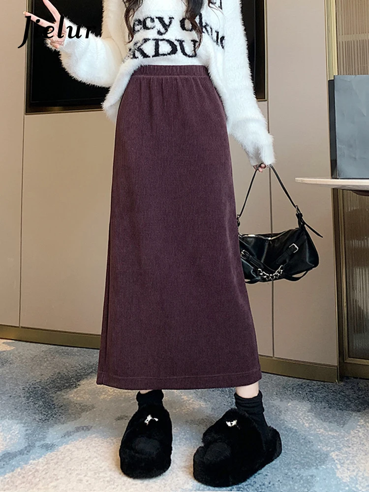 Top Trends: Jielur Winter Loose Slim Women Skirt Solid Color Simple Basic Chic A-line Skirt Female Split High Waist Korean Tight Hip Skirt Shoppable Styles