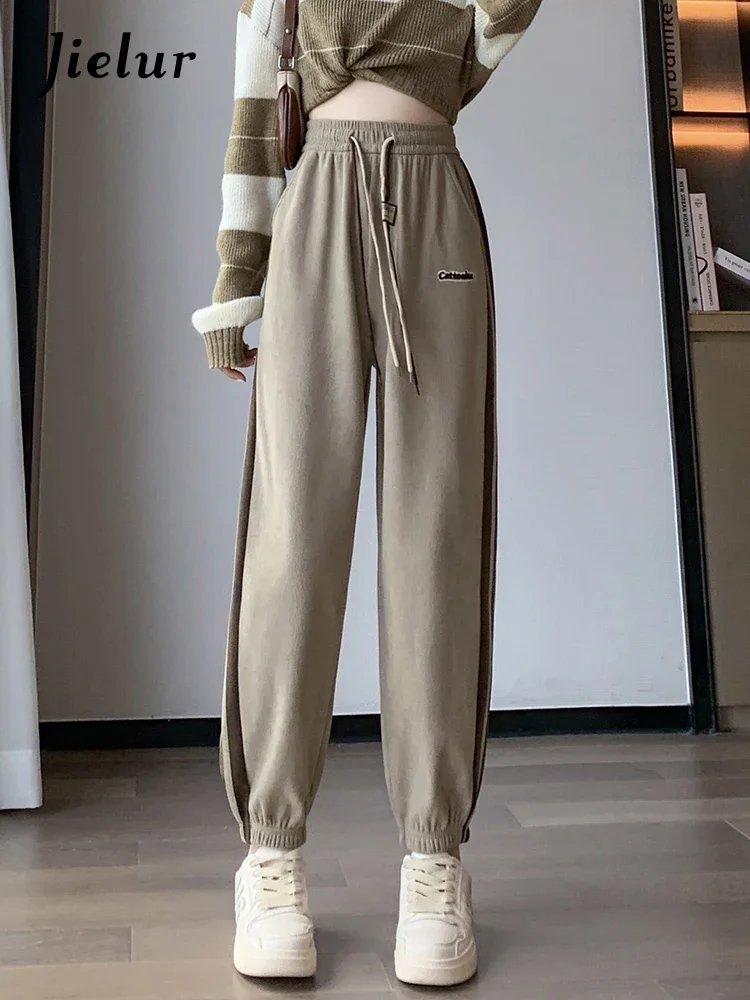 Top Trends: Jielur Spell Color Sport Winter Thick Women Pants Drawstring High Waist Loose Casual Simple Fashion Female Trousers Office Lady Shoppable Styles