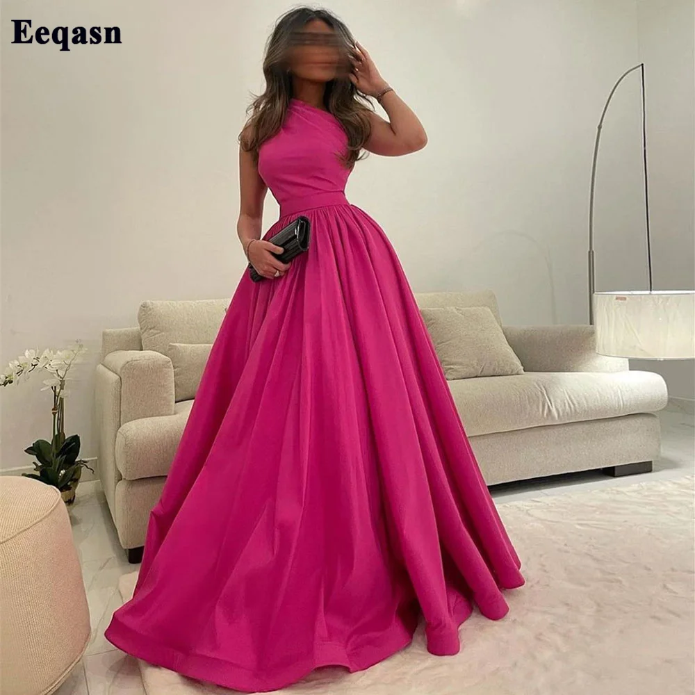 Top Trends: Eeqasn A Line Fuchsia Yellow Evening Dress Saudi Arabia One Shoulder Dubai Formal Celebrity Prom Gowns Long Women Party Dresses Shoppable Styles