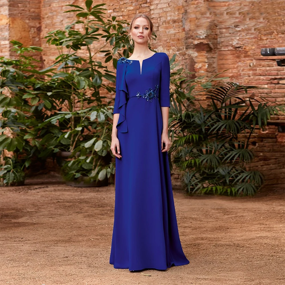 Top Trends: Elegant Royal Blue Mother Of The Bride Dresses O Neck 3 / 4 Sleeves Wedding Party Gowns Applique Floor-Length A-line فساتين السهرة Shoppable Styles