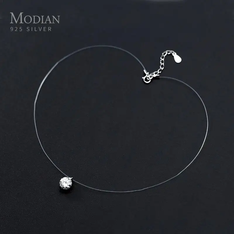 Top Trends: Modian Simple Round Clear CZ Pendant Choker Necklace For Women Classc Charm 925 Sterling Silver Geometric Design Party Jewelry Shoppable Styles