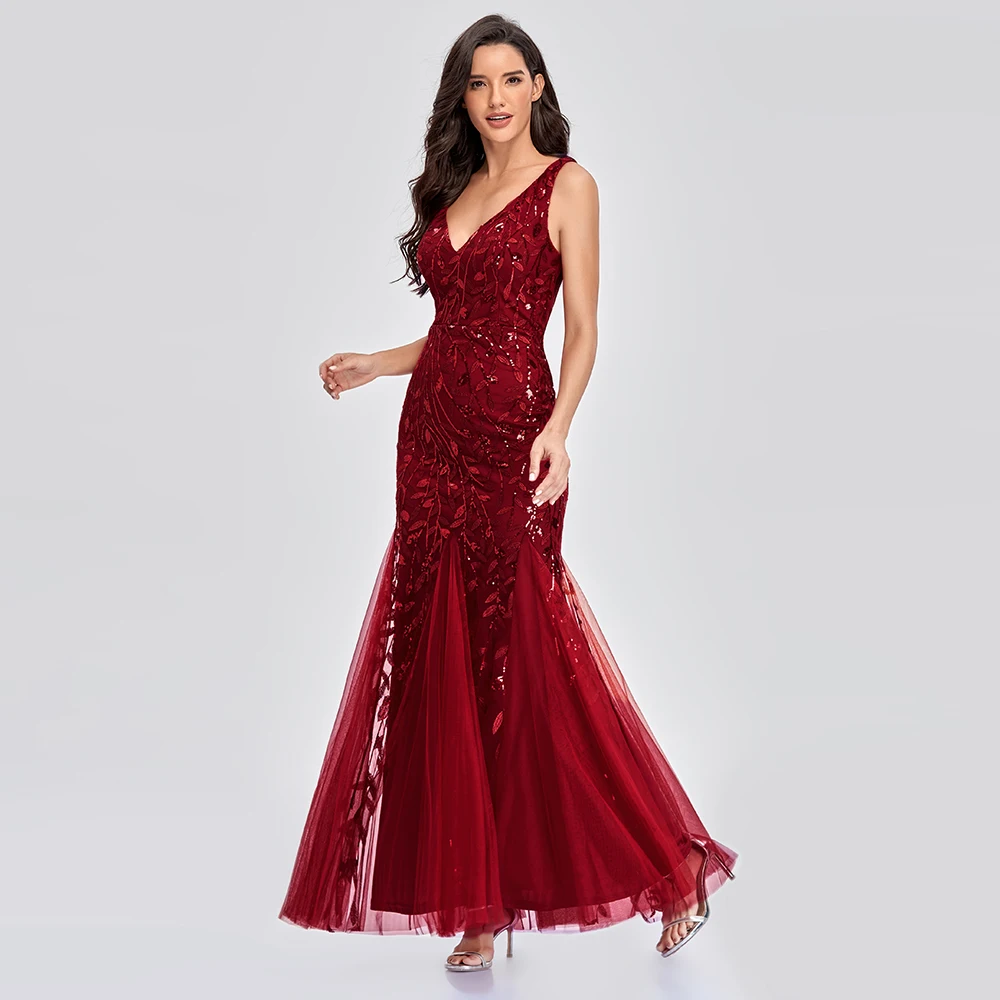 Top Trends: Sleeveless V-neck Tulle Sequins Cocktail Dresses V-back Mermaid Party Prom Gowns Women Formal Occasion Embroidered Robe Vestioes Shoppable Styles