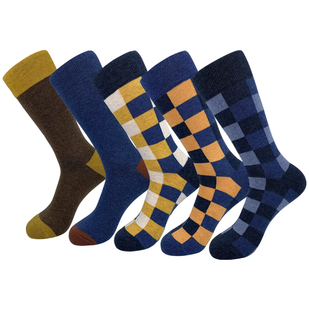 Top Trends: 5 Pairs New Men's Plus Size Casual Cotton Middle Tube Socks Business Autumn And Winter Striped Plaid Men Dress Socks Shoppable Styles