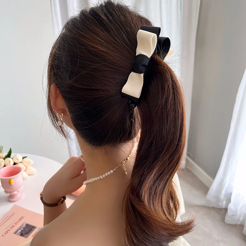 Top Trends: Lystrfac Fashion Black White Bow Banana Hair Clip For Women Girls Horsetail Hairpin Headdress Female Hair Accessories Shoppable Styles