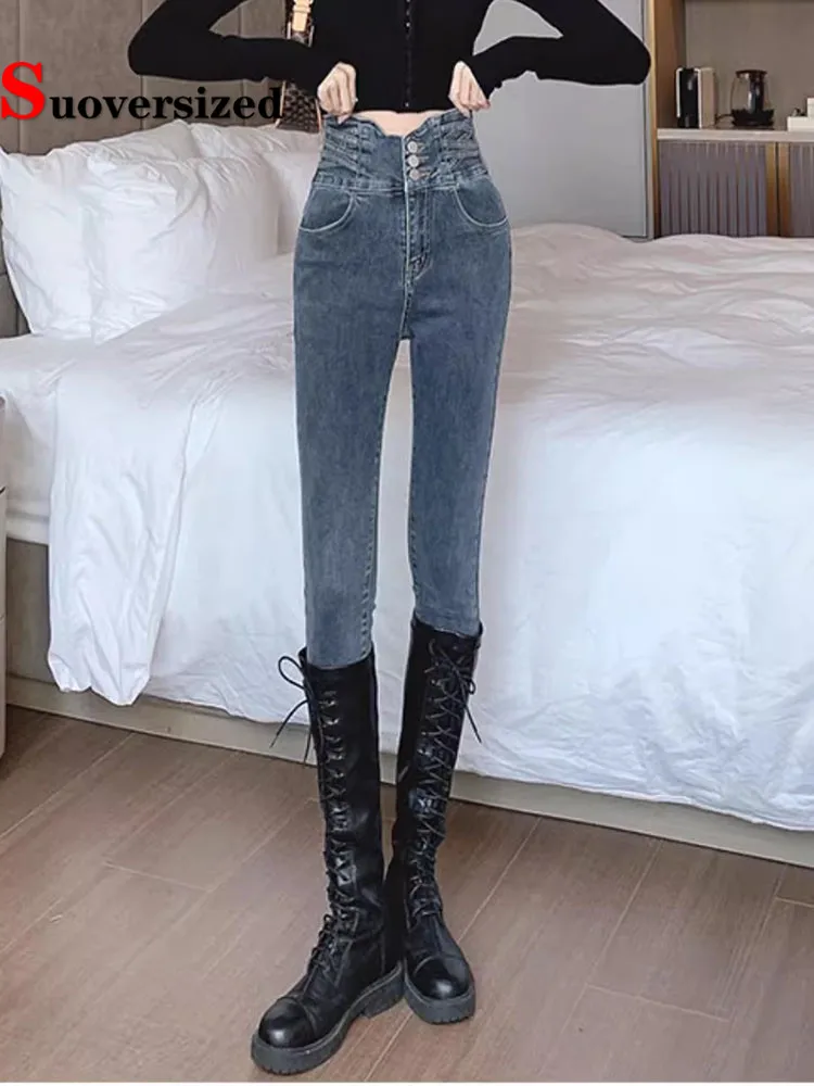 Top Trends: High Waist Skinny Pencil Jeans Woman Vintage Slim Stretch Denim Pants Spring Fall Streetwear Korean Fashion Casual Vaqueros Shoppable Styles