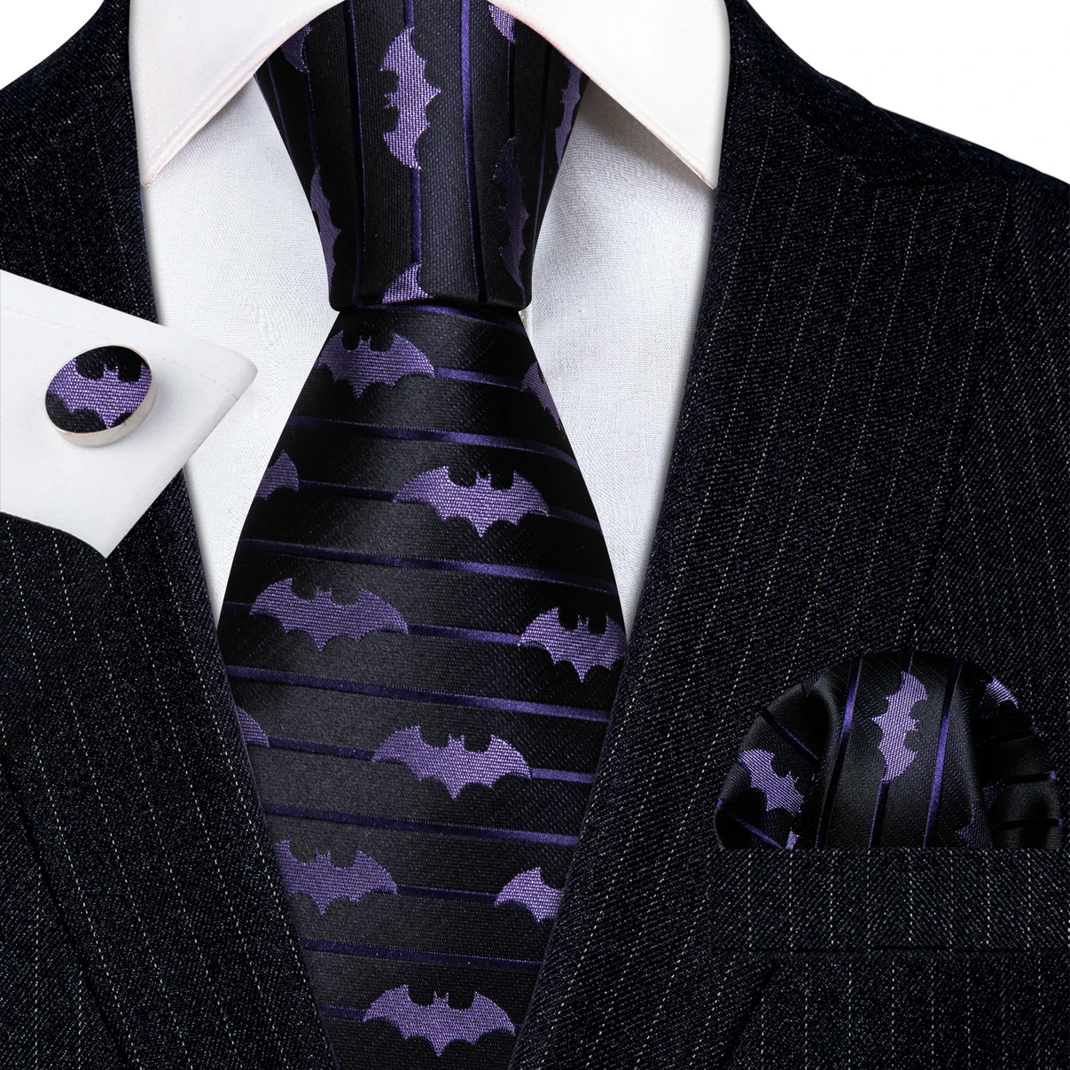 Top Trends: Luxury Bat Purple Red Blue Men Ties Silk Woven Animal Pattern Design Ncektie Pocket Square Cufflinks Set Wedding Party FA-6210 Shoppable Styles