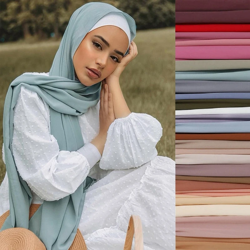 Top Trends: Women Muslim Chiffon Hijab Shawls Scarf Modal Cotton Jersey Hijabs Plain Soft For Woman Muslim Voile Head Wraps 70*180cm Islamic Shoppable Styles