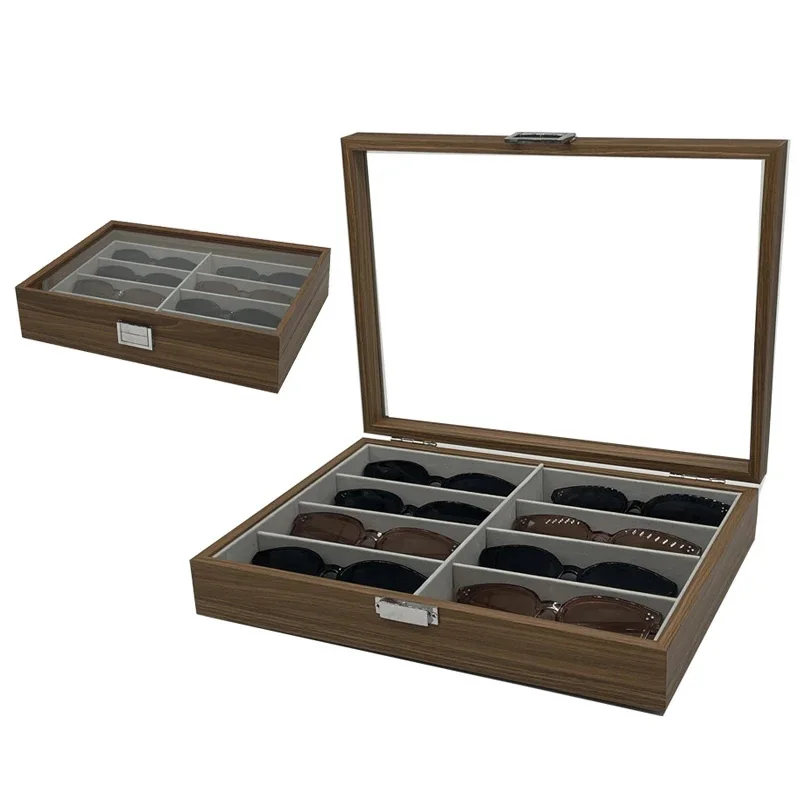 Top Trends: 8 Slots Walnut Wood Glasses Storage Display Box Storage Sunglasses Display Case Organizer Funda Gafas Tela Free Logo Carving Shoppable Styles