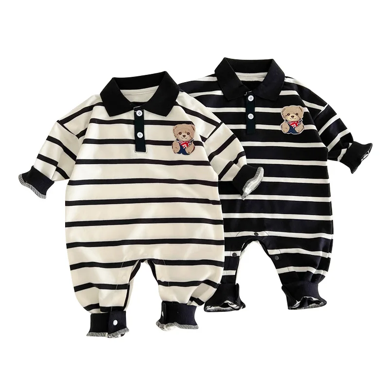 Top Trends: Autumn Baby Clothes Korean Stripe Jumpsuits For Girl Boys Cute Bear Newborn Romper Infant Bodysuits Loose Toddler Clothing Shoppable Styles