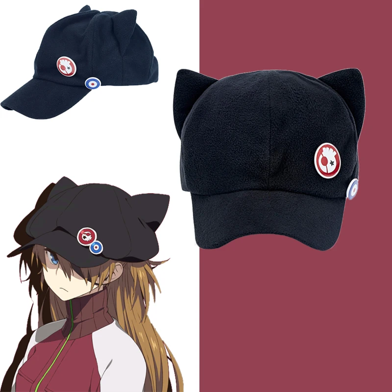 Top Trends: Anime EVA Shikinami Asuka Rangure Asuka Risoli Cat Ear Polar Fleece Hat Cosplay Cap And Badge Cute Cosplay Accessories Shoppable Styles