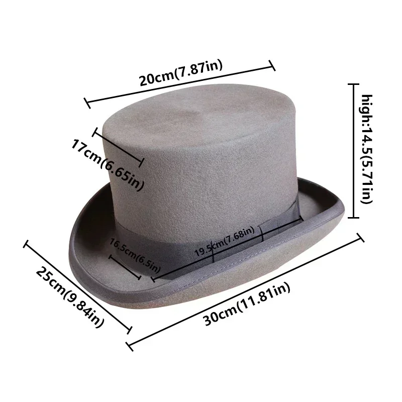 Top Trends: 2024 Wool Flat Man Top Hat Fashion Fedora Versatile Magician Cap Gentleman Cylinder Strap Steampunk Hat Elegant Black 55575961 Shoppable Styles - Image 4