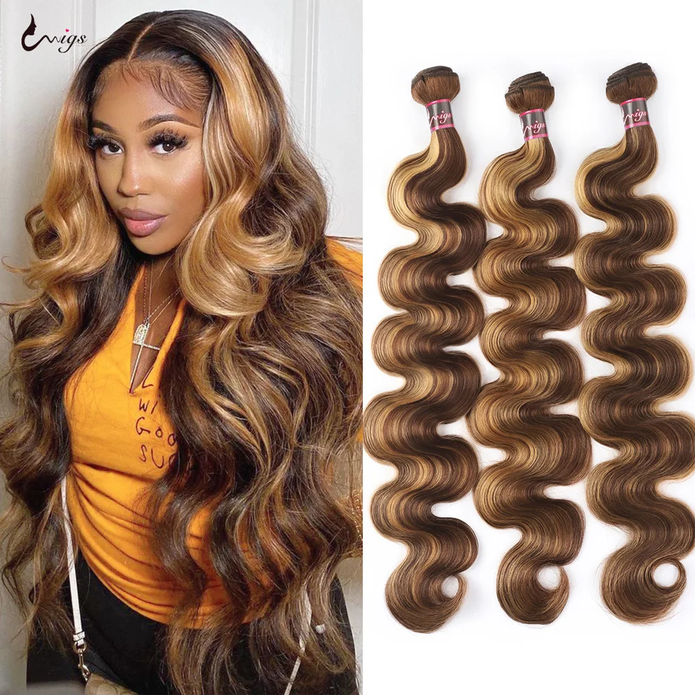 Top Trends: Highlight Body Wave Human Hair Bundles P4 / 27 Honey Blonde Ombre Bundles Human Hair 10A Brazilian Hair Weave Bundles Uwigs Hair Shoppable Styles