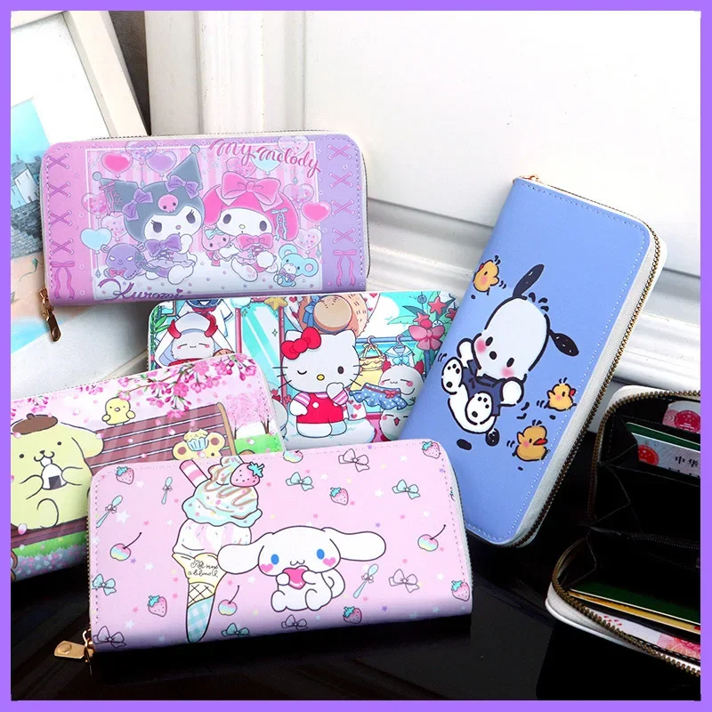 Top Trends: Sanrio Cartoon Long Wallet Hello Kitty Kuromi Melody Cinnamon PVC Anime Print High Capacity Coin Purse Cute Compartment Bags Shoppable Styles