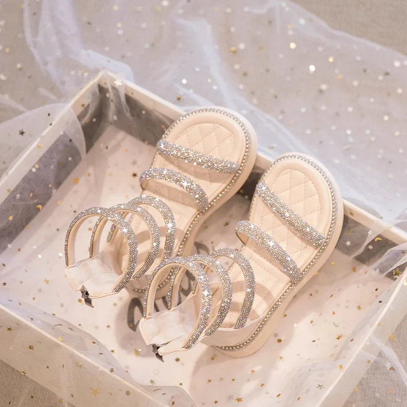 Top Trends: Summer Children‘s Girls Gladiator Sandals Rhinestone Crystal Princess Solf Shoes Non-slip Breathable Fashion Kids Sandals Girls Shoppable Styles