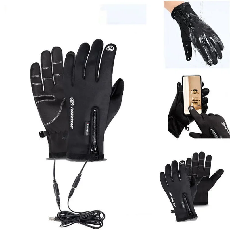 Top Trends: USB Electric Heated Cycling Gloves Winter Warm Men Womens Non-Slip Touch Screen Bike Gloves Windproof Motorcycle Ski Glove Shoppable Styles