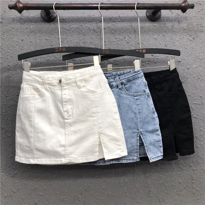 Top Trends: White Package Hip Short Skirt Pants Skirt Women&#039;s Spring And Autumn New Korean Fashion Split High Waist Thin Denim Skirt Shoppable Styles