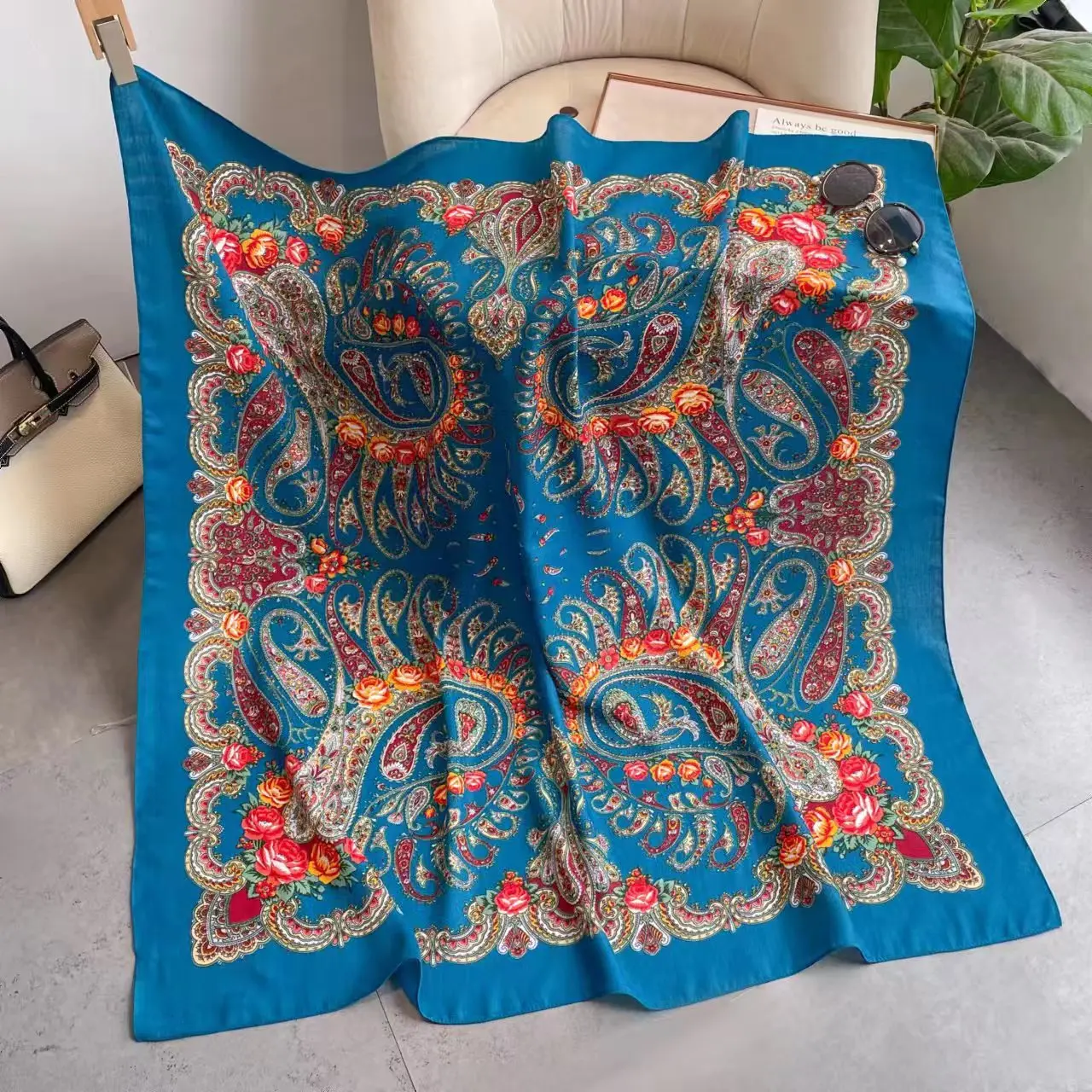 Top Trends: 110*110cm Russian Square Scarf Women Floral Cashew Print Bandana Shawl Babushka Head Scarves Female Ethnic Paisley Shawls Shoppable Styles - Image 4