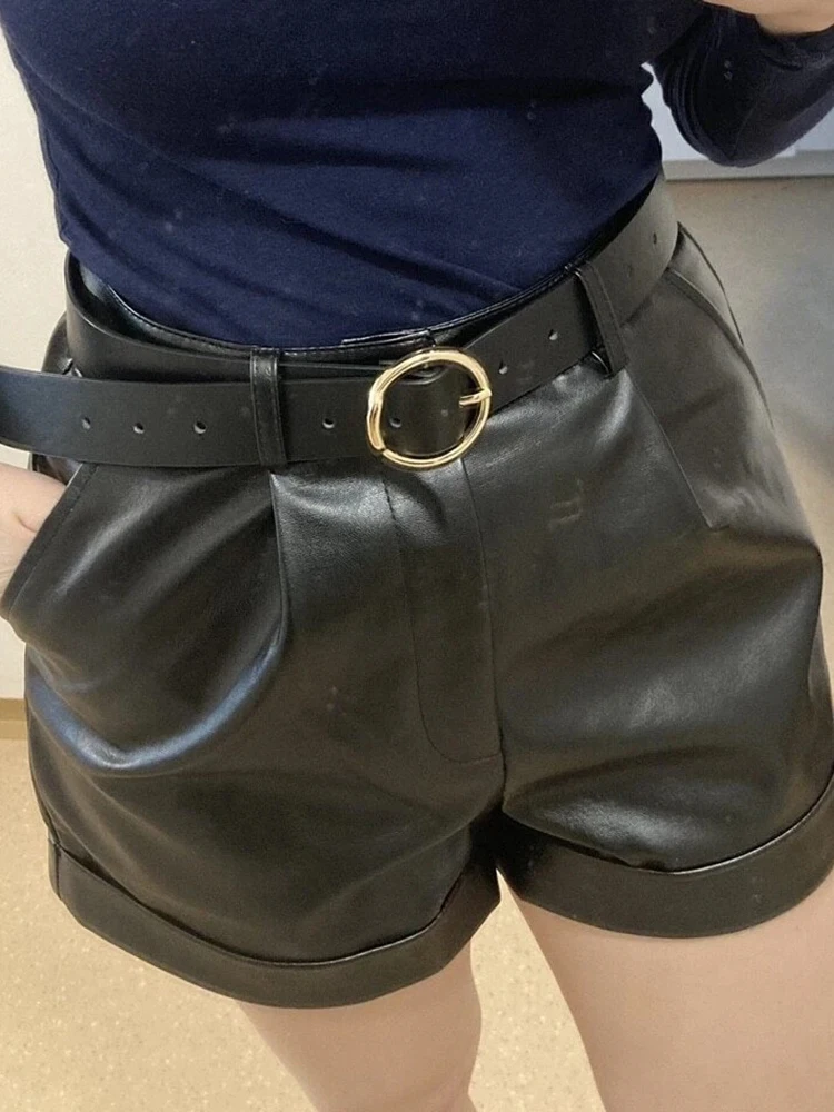 Top Trends: 2022 New Fashion Women Faux PU Leather Shorts Ladie Sexy Elegant High Waist Black Pocket Short Female Hot Sale Pantalones Cortos Shoppable Styles - Image 3