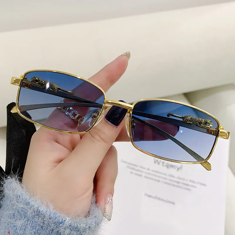 Top Trends: Fashion Small Frame Rectangle Sunglasses Women Retro Cheetah Decoration Clear Ocean Lens Eyewear Men Sun Glasses Shades UV400 Shoppable Styles