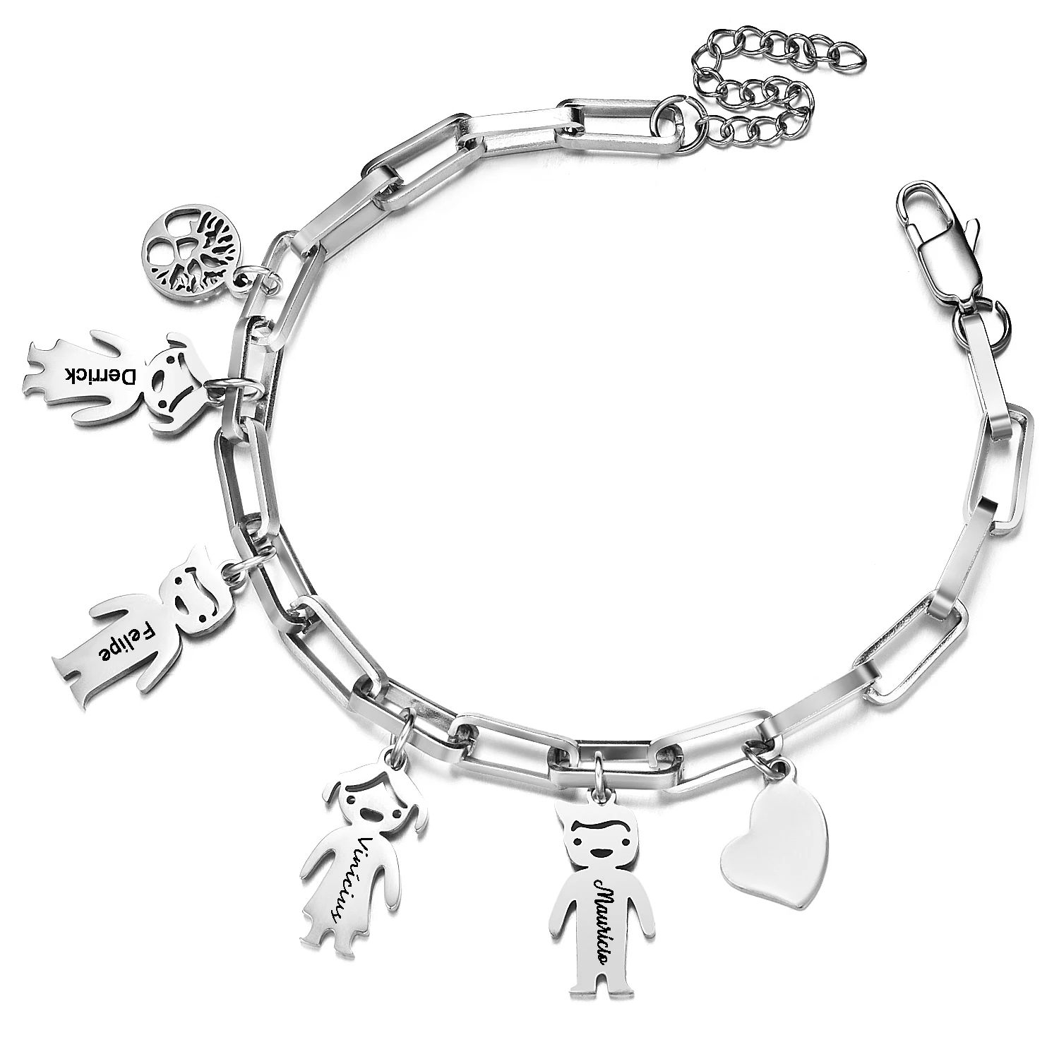 Top Trends: Custom Name Bracelet Stainless Steel Chain Personalized Boy Girl Family Name Children Kids Life Tree Heart Charms Bangle Jewelry Shoppable Styles