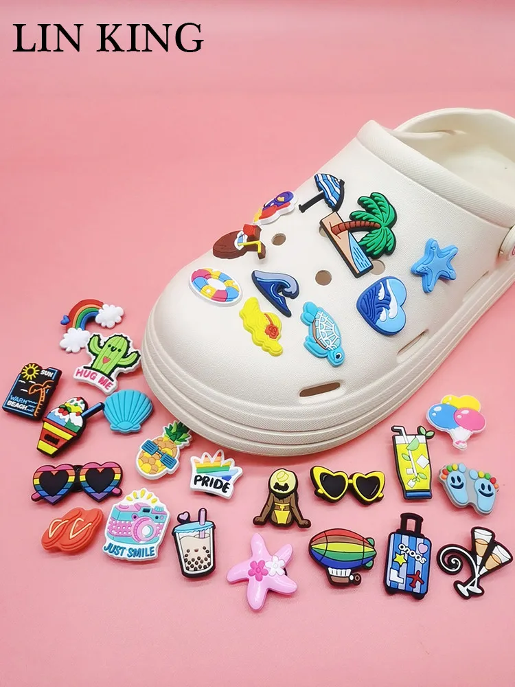 Top Trends: New Beach Theme PVC Shoe Decorations Clog Garden Shoes Charm Funny Buckle Accessories Décor Croc Pins Ornaments Adult Kids Gifts Shoppable Styles