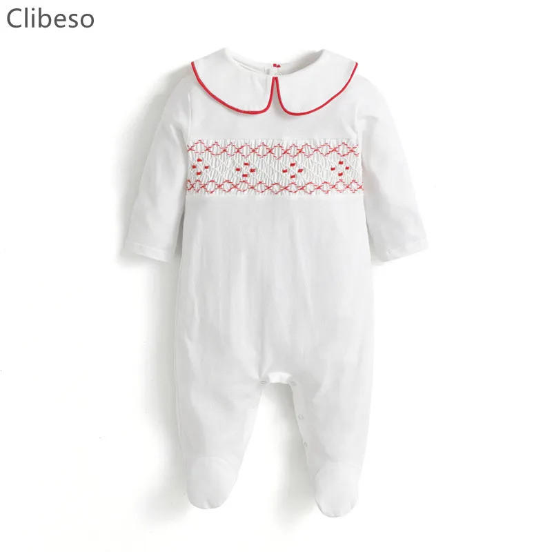 Top Trends: Baby Spanish Cotton Footie Newborn White Rompers Boys Girls Hand Made Smocking Romper Infant Smocked Embroidery Jumpsuit Clothes Shoppable Styles