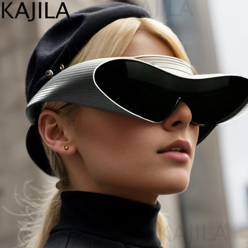 Top Trends: Oversized Cat Eye Punk One-Piece Futuristic Sunglasses Women 2024 Luxury Brand Y2K Sun Glasses For Ladies Retro 2000's Goggle Shoppable Styles - Image 4