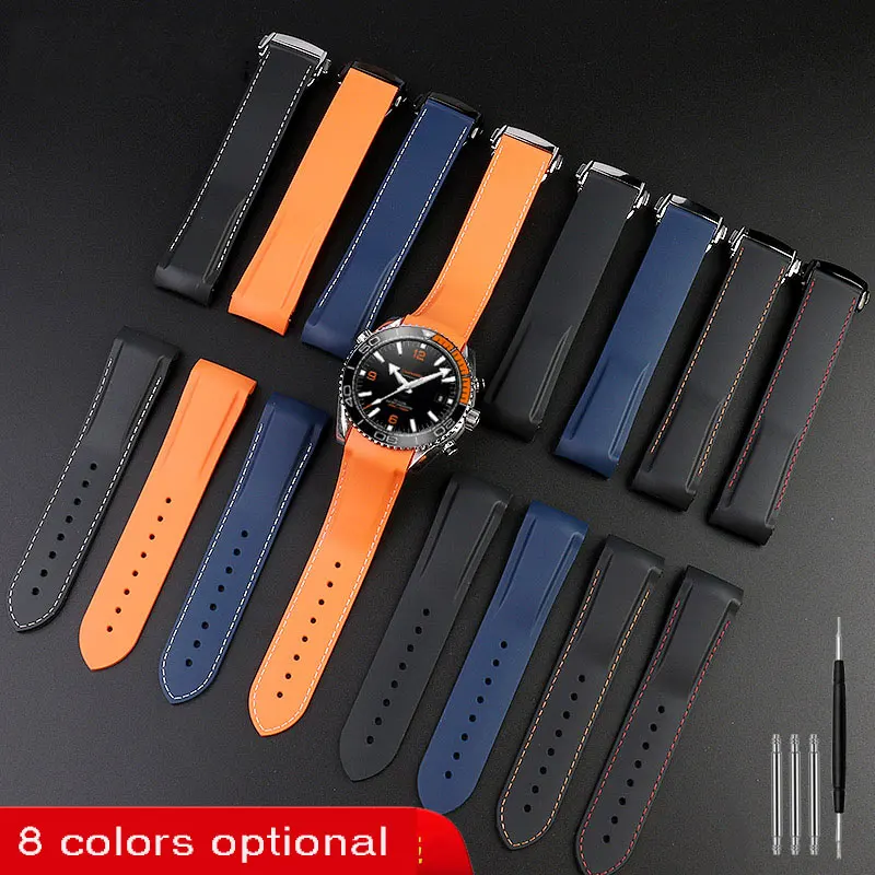 Top Trends: 20mm 22mm Blue Black Orange Curved End Rubber Silicone Watch Bands For Omega Seamaster 300 Speedmaster Strap Brand Watchband Shoppable Styles - Image 2