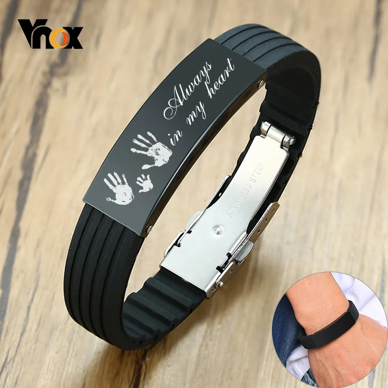 Top Trends: Vnox Customize 16mm Slicone Bracelets For Men Black Stainless Steel Tag Personalize Family Love Bangle Father DAD Husband Gift Shoppable Styles