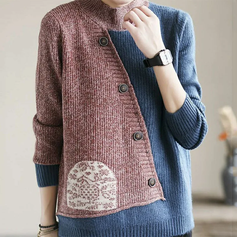 Top Trends: Streetwear Fashion Women Y2K Pullovers Long Sleeve Autumn Winter Button Patchwork Loose Vintage Knitted Casual Jumpers Sweaters Shoppable Styles - Image 5