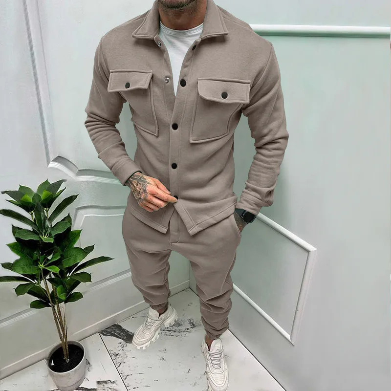 Top Trends: Men&#039;s Fashion Suit Autumn Winter Suede Casual Cargo Jacket Pants 2-piece Set Multi-pocket Design Shoppable Styles