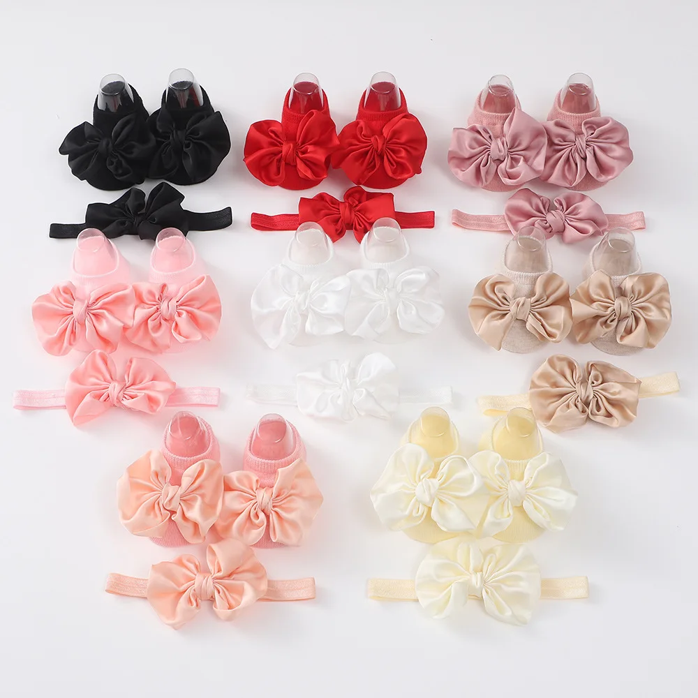 Top Trends: Fashion Baby Girls Headband + Socks Set 0-12 Months Cute Non Slip Toddler Princess Socks Autumn Infant Bow-knot Socks Shoppable Styles