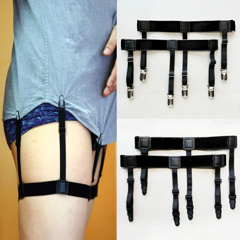 Top Trends: 2Pcs Men Shirt Stays Belt Non-slip Locking Clips Keep Shirt Tucked Leg Thigh Suspender Garters Strap Adjustable Locking Clamps Shoppable Styles