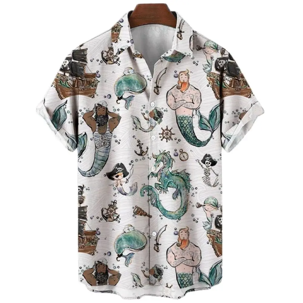 Top Trends: 2022 Summer Retro Fashion Mermaid Shirt 3D Hawaiian Shirts Men's Shirt Casual Short Sleeve Loose Breathable Shirts Top Shoppable Styles