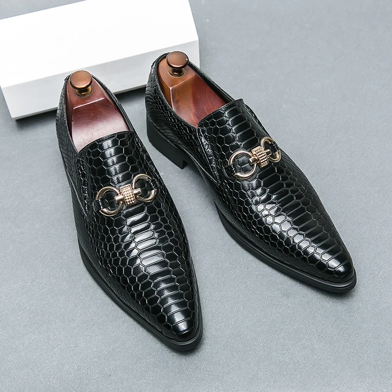 Top Trends: Black Loafers For Men Pointed Toe Slip-On Brown Metal Buckle Wedding Shoes For Men Handmade Size 38-46 Shoppable Styles