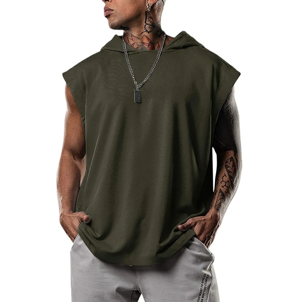 Top Trends: New Men's Fitness Pullover Sports Casual Tank Top Sleeveless Hooded Vest Loose Top Shoppable Styles - Image 5