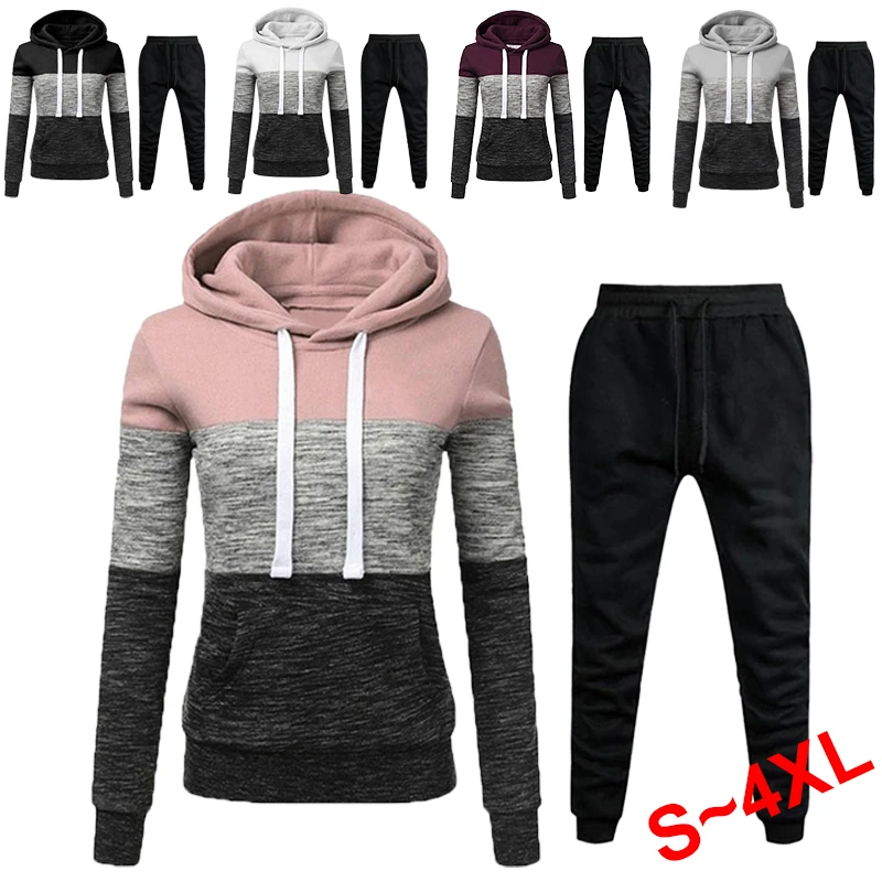 Top Trends: Women&#039;s Solid Color Tricolor Hoodie Set Hooded Sweatshirt Pants Set Sports Jogging Set Hooded Track And Field Suit S-4XL Shoppable Styles