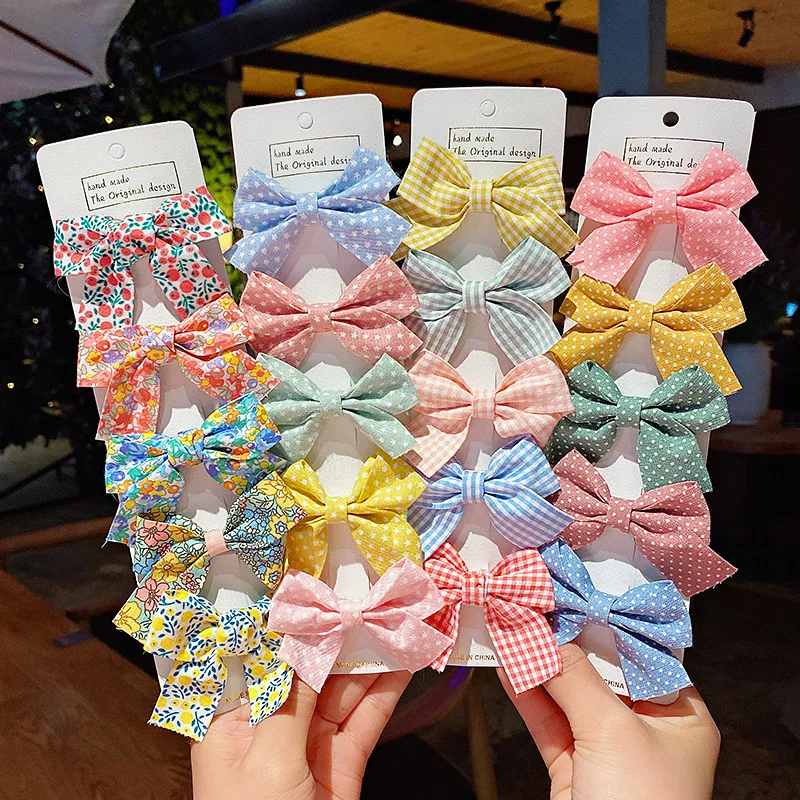 Top Trends: 5PCS / Set New Girls Cute Plaid Print Star Hairpins For Kids Children Sweet Headband Hair Clips Barrettes Fashion Bow Accessories Shoppable Styles