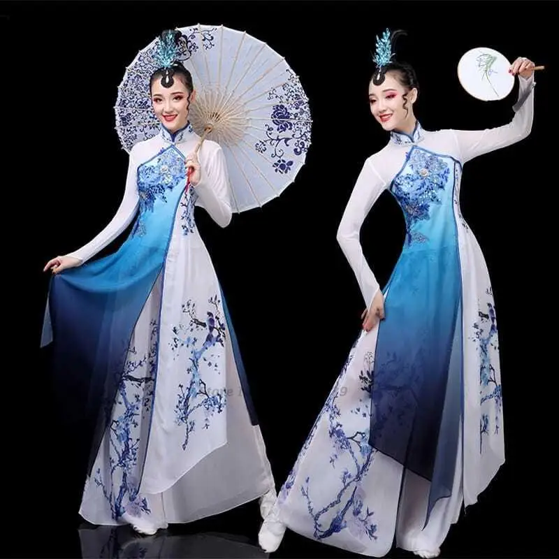 Top Trends: 2024 Traditional Chinese Vintage Hanfu Flower Print Qipao Dress+ pants Set Ancient Folk Dance Costume Stage Performance Dress Shoppable Styles