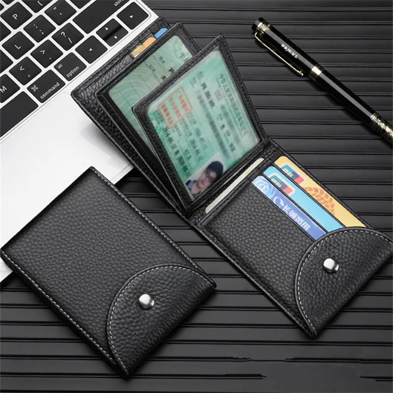 Top Trends: Ultra-Thin Genuine Leather Driver's License Case Men's Small Short Wallets Purses Multi-Slot Credit Bank ID Card Holder Package Shoppable Styles