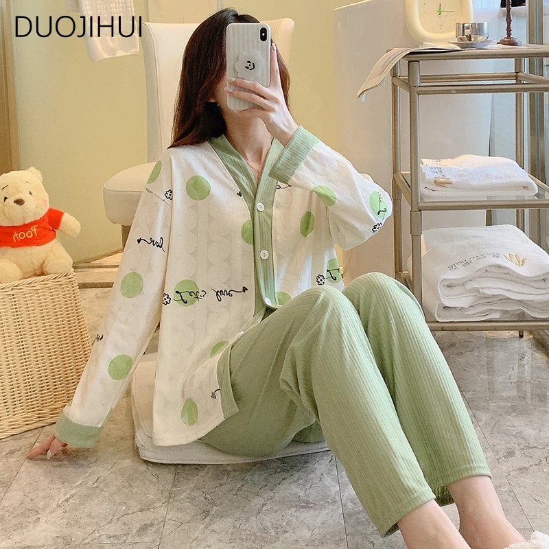 Top Trends: DUOJIHUI Classic Contrast Color Two Piece Female Pajamas Set Autumn Loose Chic Dot Simple Casual Fashion Home Pajamas For Women Shoppable Styles - Image 3