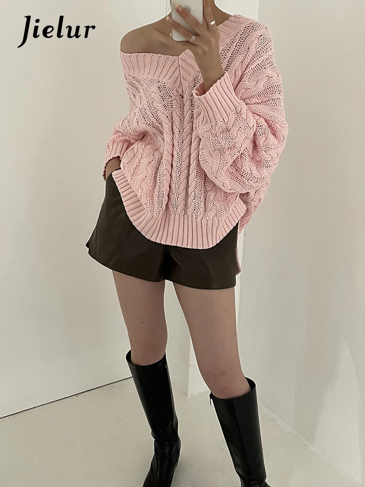 Top Trends: Jielur Autumn Winter New Chic Knitted Pullovers Woman Loose Retro Fashion Pullovers Casual Grey Pink Apricot Light Green Sweater Shoppable Styles