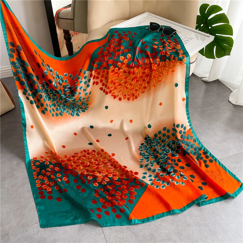 Top Trends: Floral Silk Scarf Shalw Women Wraps Hijab Foulard Female Bandana Print Large 110cm Square Satin Scarves Stoles Shoppable Styles